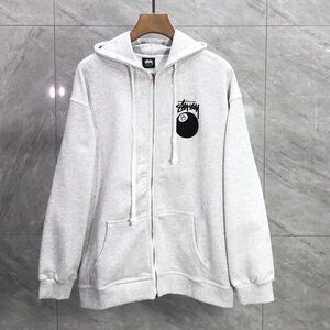 Stussy Light Gray Zip-Up Hoodie with Logo